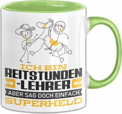 Produktbild von Reitstundenlehrer Geschenk Tasse Ich Bin Reitstundenlehrer Aber Sag Doch Einfach Superheld Lustige Geschenkdiee für Reitstundenlehrer Kaffee-Becher (Grün)