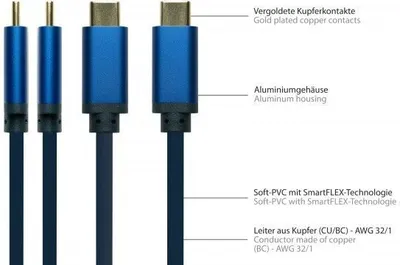 Produktbild von Alcasa 4812-CSF030B 3m Adapterkabel USB-C