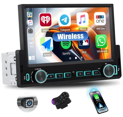 Productafbeelding van Autoradio 1 Din - Draadloze CarPlay/Android Auto - 7 Inch Scherm - Bluetooth - USB/Type-C