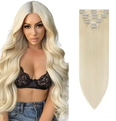 Imagen del producto de Solidchoice - Extensiones de cabello tipo clip-in, 30 cm, color #60, rubio platino
