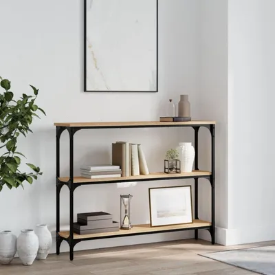 Immagine prodotto di Tavolino consolle, tavolino d'ingresso, legno Sonoma, 100 x 22,5 x 75 cm, design industriale
