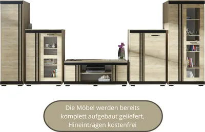Produktbild von Wohnwand BRINX, Kleiderschrank, TV-Schrank, Vitrine, Kommode, Kombivitrine - Sonoma Eiche
