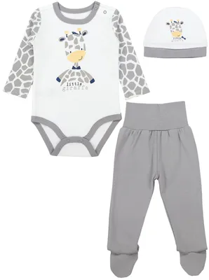 Produktbild von TupTam Baby Mädchen Jungen Bekleidungsset Langarmbody Hose Mütze mit Aufdruck Spruch 3 teilig, Farbe: Giraffe, Größe: 50