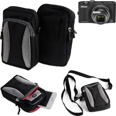 Produktbild von K-S-Trade Fototasche kompatibel mit Nikon Coolpix S8100 Gürtel-Tasche Holster Umhänge Tasche Kameratasche, schwarz-grau Brust-Beutel Brust-Tasche