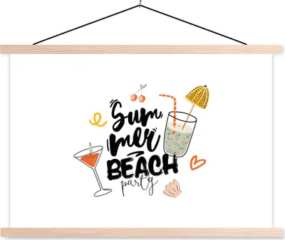 Produktbild von MuchoWow® Textilposter Cocktail - Sommer - Schwarz 120x80 cm mit holzfarbenen Rahmen - Aufhängeset