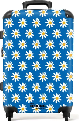 Produktbild von NoBoringSuitcases.com® Großer Koffer - Blau mit Gänseblümchen - Kombinationsschloss TSA - Hartschalen Trolley 4 Rollen - 72 liter - Reisekoffer - 66 cmKoffer Mittelgroß 67x43x25 cm, 72L,