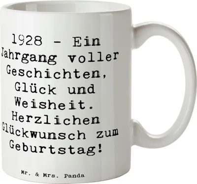 Produktbild von Mr. & Mrs. Panda Pott Spruch 1928 Geburtstag - Weiß - Geschenk, Trinkbecher, Nostalgie, historisch, Kaffeebecher, Geburtstagsgeschenk, Becher, Kaffeetasse, Happy Birthday