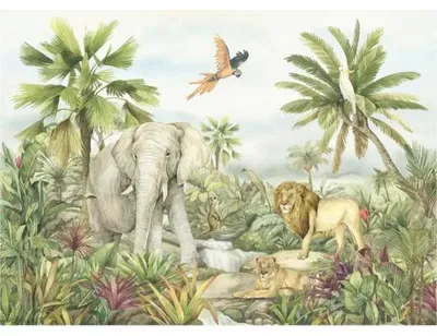 Produktbild von Fototapete Vlies FT5P 352177 - 150 Jungle Elefant grün 5-tlg. 375 x 270 cm