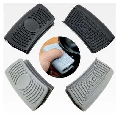 Produktbild von 2 Paar Silikon Topflappen Griffhalter Handclips für rutschfestes Kochen, Schwarz Grau