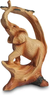 Productafbeelding van Olifant Ornament - Hars Beeld - Woonkamer Decoratie - Hout Effect Finish - 9x3 cm - Bruin