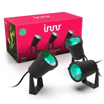 Produktbild von Innr Smart Gartenstrahler Set (3er-Pack), Zigbee, kompatibel mit Hue* & Alexa (Bridge erforderlich), White & Color LED Außenstrahler, IP65 wasserfest