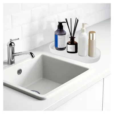 Produktbild von 2 Stück Badezimmer Tablett Deko aus Silikon, kleines Ablageschale für Schminktisch, moderne Badezimmer Deko und Bad Accessoires, geeignet für Küchenspüle, Wohnzimmer, Waschbecken und Badewanne (weiß)