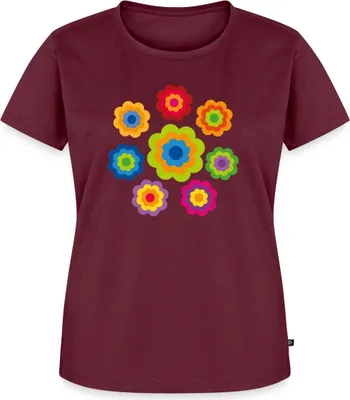Produktbild von Spreadshirt 70er Jahre Hippie Flower Power Kostüm Blumen Fasching Frauen Premium T-Shirt, S, Burgunderrot