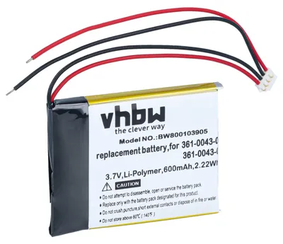 Produktbild von vhbw Akku Ersatz für Garmin 361-0043-00, 361-00043-00, 361-0043-01, 361-00043-01 für GPS Navigation Navi (600 mAh, 3,7 V, Li-Ion)