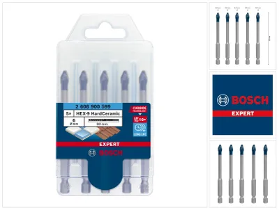 Zdjęcie produktu dla Bosch Expert HEX-9 HardCeramic - zestaw wierteł - do miękkich i twardych płytek - 5 sztuk - 6 mm - długość: 90 mm