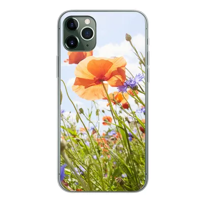 Produktbild von MuchoWow® Handyhülle Schutzhülle Hülle für iPhone 11 Pro Max Blumen - Mohn - Frühling - Natur - Rot - Blau Silikon Softcase Handy Hülle - Schutz
