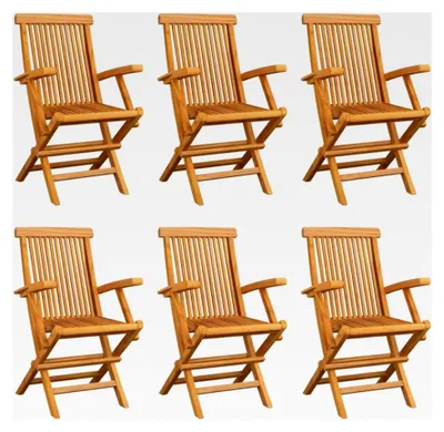 Produktbild von 6 Teak Massiv Gartenstühle mit Armlehnen klappbar