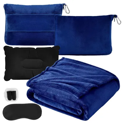 Produktbild von Omgoods – 3-in-1 Reisebettdecke mit aufblasbarem Kissen und Schlafmaske
