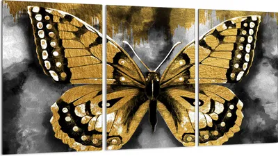 Produktbild von Herdabdeckplatten 3 teilig 30x52 Glaskeramikkochfeld Abdeckung Glas, Schmetterling Golden