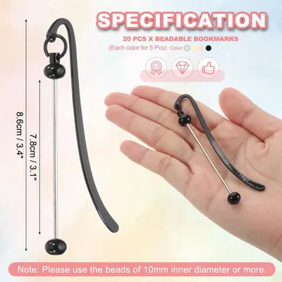 Produktbild von Beadable Lesezeichen Personalisiert Bookmark, 20 Stš¹ck Lesezeichen Papier DIY Metall Leerstab Gro?packung fš¹r Herstellung Handwerk, Perlenanh?nger Charme, 4 Farben
