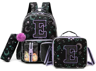 Produktbild von Schulrucksack Mädchen 3-in-1 Set Buchstabe E Ergonomisch Grundschule Schwarz