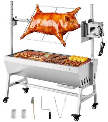 Zdjęcie produktu dla VEVOR grill z rożna 38 W grill do prosiąt grill do jagnięciny grill na węgiel drzewny (długość grilla 94 cm) o udźwigu 60 kg z kółkami i 7-pozycyjną regulacją wysokości, zestaw grilla elektrycznego ze stali nierdzewnej do biwakowania na świeżym powietrzu