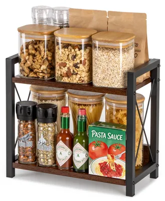 Productafbeelding van Klein houten keukenkastje, koffieplankje, 2-laags plank voor kleine keukens, kantoor of badkamer - Bruin