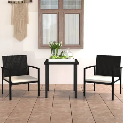 Produktbild von The Living Store 3-tlg. Garten-Essgruppe Poly Rattan Schwarz