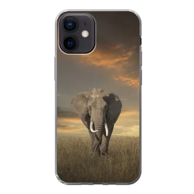 Produktbild von MuchoWow® Handyhülle Schutzhülle Hülle für iPhone 12 Elefant - Tiere - Gras - Natur Silikon Softcase Handy Hülle - Schutzhülle