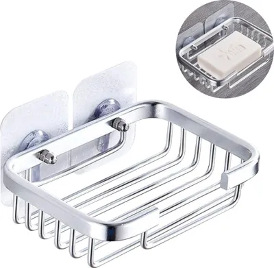 Produktbild von Seifenschale für Dusche mit Haken, Edelstahl 304, für Bad und Küche - Starker Kleber, kein Bohren erforderlich