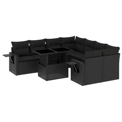 Produktbild von 9-tlg. Garten-Sofagarnitur mit Kissen Schwarz Poly Rattan