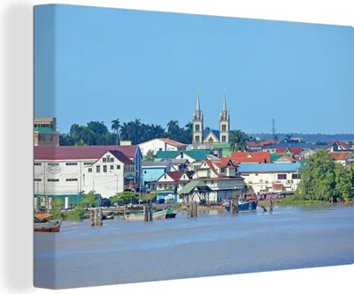 Produktbild von OneMillionCanvasses® - Leinwandbilder - 140x90 cm, Blick auf Paramaribo von einem Fluss aus, Wandbilder Kunstdruck Wanddekoration