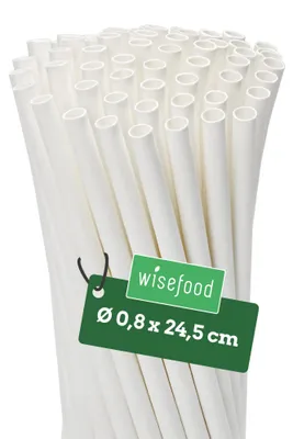 Papierstrohhalme, 25 cm, Ø 8 mm, weiß, 100 Stück