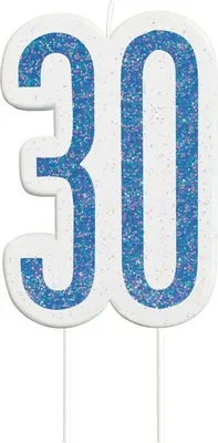 Produktbild von Geburtstagskerze Zahl 30 für Jubiläum in Blau und Silber mit Glitzer