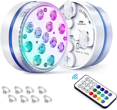 Produktbild von LED-Tauchleuchten und Poolleuchten mit Fernbedienung, Badewannenleuchten, wasserdichte Unterwasserduschen mit Magneten, Weihnachtsbäume und Halloween-Party-Dekoration
