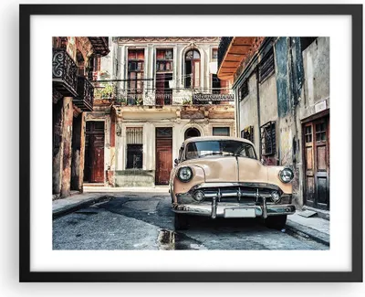 Produktbild von Gerahmtes Poster - Schwarzer Rahmen - Kubanisch Auto Mietshäuser - 50x40 cm - Wand Bild - Wanddeko - Wandbilder - Kunstposter - Wandposter - Bilderrahmen - Bilder - Kunstdruck - P2BAA50x40-4413