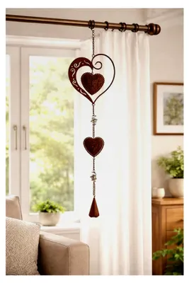 Produktbild von Deko-Hänger Herz – Rostoptik – Metall-Herzhänger mit Glaskugel und Glöckchen – Vintage Gartendeko zum Aufhängen – Hängedeko für Haus und Garten – 67x18 cm