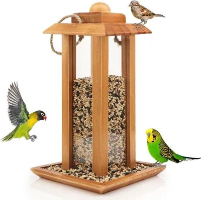 Produktbild von Famanu Vogelhaus Hängend, wetterfestes Futterhaus aus Holz - für Balkon und Garten