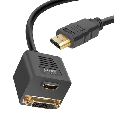 Obrázok produktu pre LinQ, zástrčka adaptéra HDMI do zásuvky DVI-D a zásuvky HDMI kompaktná, čierna