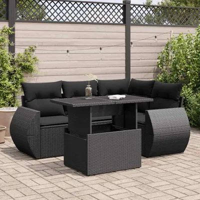 Produktbild von CLORIS 5-tlg. Garten-Sofagarnitur mit Kissen Schwarz Poly Rattan - Sitzgruppe 3326626