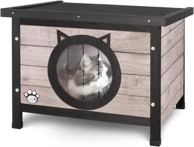 Image de Maison pour chat en bois - Cage pour animaux - Offre un abri - Toit en asphalte résistant aux intempéries - 57 x 45 x 43 cm - Gris