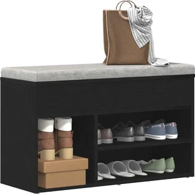 Produktbild von Möbel Schuhbank - Sitzbank Skandinavisch - Schuhkommode - Schwarz Eichen-Optik 80x30x45 cm Holzwerkstoff Top2030733