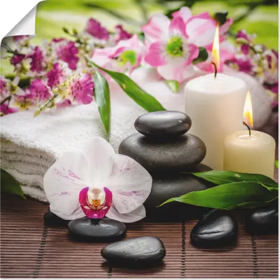 Produktbild von ARTland Poster Spa Orchideen Bambus Kerze Größe: 40x40 cm