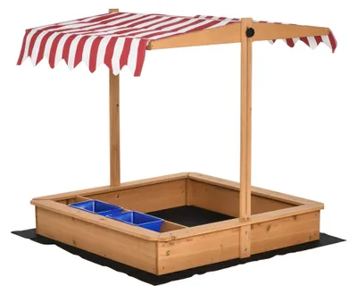 Produktbild von Sandkasten 107,5 x 107,5 cm Kinder Sandbox mit h?henverstellbar Abdeckung, Sandkiste aus Holz fš¹r Kinder 3-7 Jahre fš¹r Outdoor Garten Terrasse Balkon