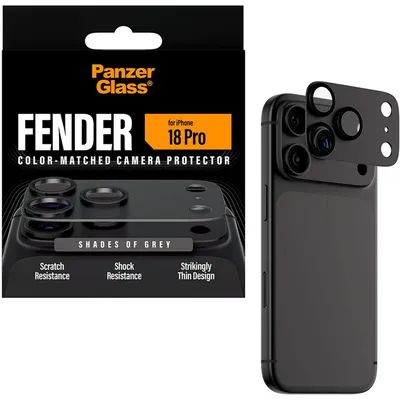 Obrázek produktu pro PanzerGlass ® Fender Camera Lens Protector Shades of Grey iPhone 18 Pro, Apple - iPhone 18 Pro, Aplikace nasucho, Odolné proti poškrábání, Odolný proti nárazům, Průhledná, 1 kusů