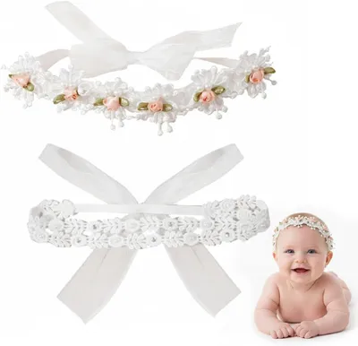 Imagen del producto de Diademas elásticas para bebé, 2 unidades, color blanco, para recién nacidos