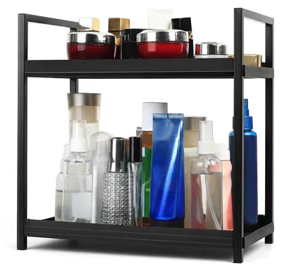 Produktbild von Kosmetik-Organizer, Badezimmer-Organizer, Schminktisch-Organizer, Aufbewahrungsregal, 2-stöckiger Kosmetik-Organizer für Küche, Kommode, Badezimmer, Make-up, Beauty, Hautpflege-Organizer, Aufbewahrungsregal