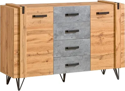 Image de Minio, Commode "MILENIUM 5", avec pieds métalliques, 135 cm, Chêne Wotan / Couleur Béton