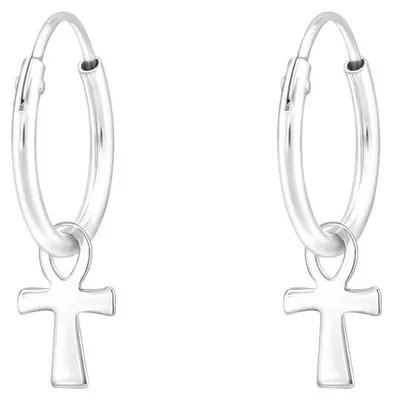 Produktbild von Kreuz Ohrringe 925 Silber: Kleine Creolen mit Anhänger