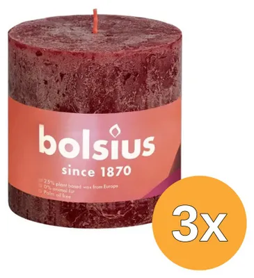 Productafbeelding van 3x Bolsius Rustiekkaars Shine 100/100 Velvet Red (1 stuk)